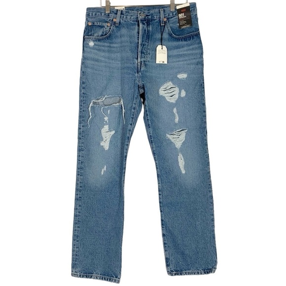 Levi's 501 Distressed High Waist Straight Leg Jeans Size 32 NWT - Picture 1 of 9